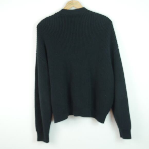 Quince Organic Cotton Fisherman Boxy Cropped Cardigan Large Black Chunky Knit - Picture 9 of 9
